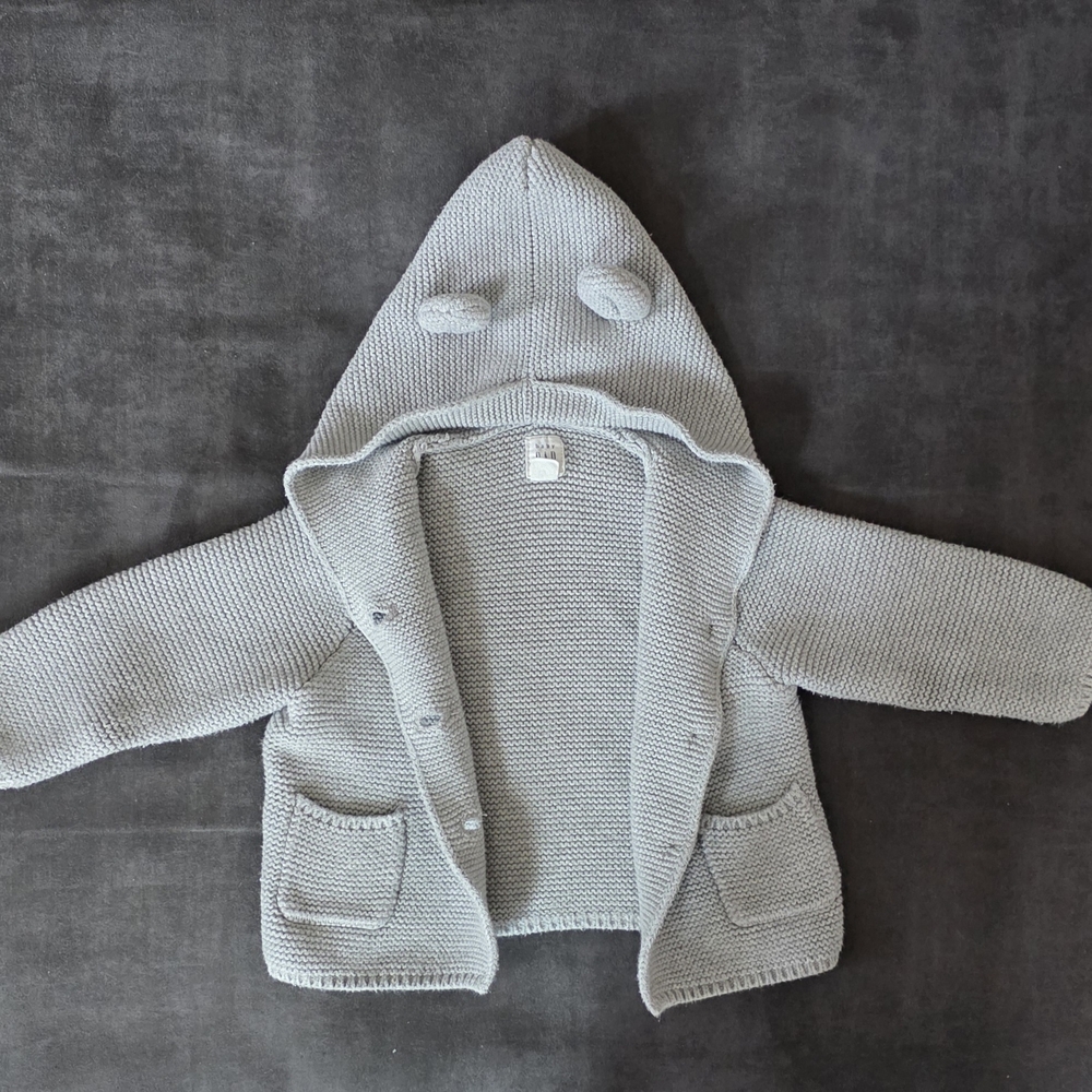 GAP Baby Knit Hooded Cardigan - Light Gray - Picture 1 of 10